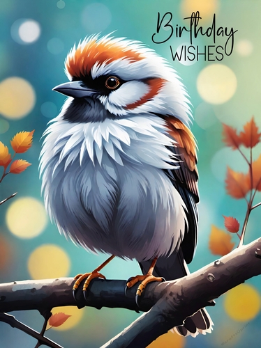 Birthday Wishes Fluffy Bird A4