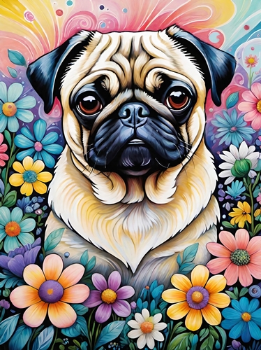 The Pug and The Flowers A4