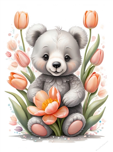 The Teddy With Tulips For You A4