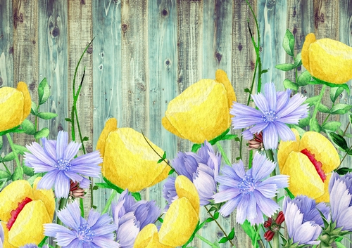 Flowers against Wood A4 Background