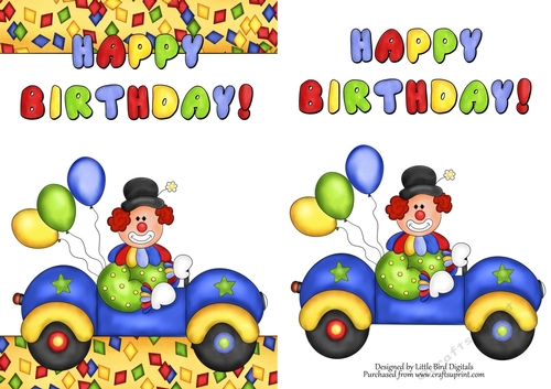 Happy BIrthday Clown 2 Quickcard/Topper