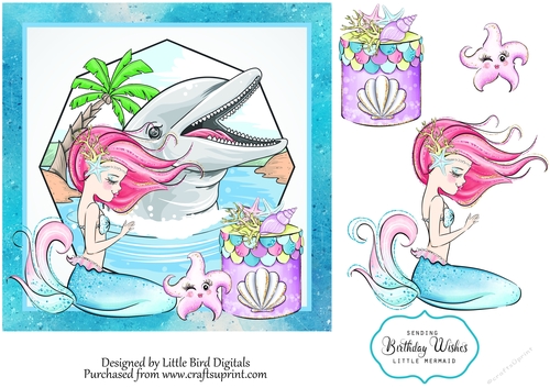Birthday Wishes Little Mermaid 7x7 quick card