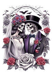  Gothic Skull Bride and Groom A4 Print
