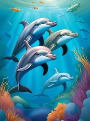 Dolphins in the Ocean A4 Print/ Quick card.