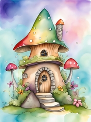 Beautiful Watercolour Fairy House A4