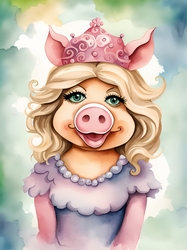 Watercolour Miss Piggy A4