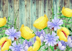 Flowers against Wood A4 Background