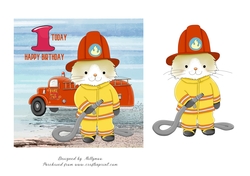 Little Fireman 1st Birthday 6x6 Quick Card