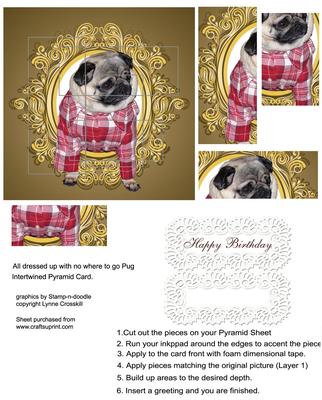 All Dressed Up - Pug Intertwined Pyramid Card