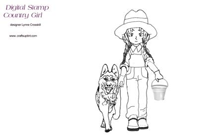 Country Girl & Her Dog Digital Stamp