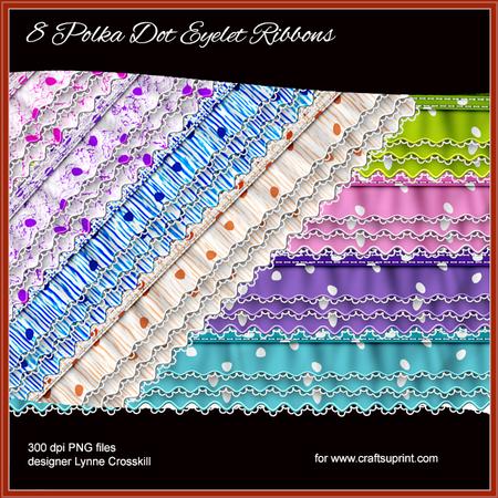 8 Polka Dot Eyelet Ribbons