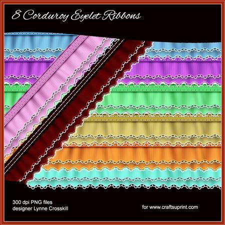 8 Corduroy Eyelet Ribbons