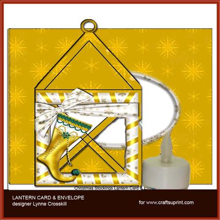 Gold Christmas Stockings Lantern Card & Envelope
