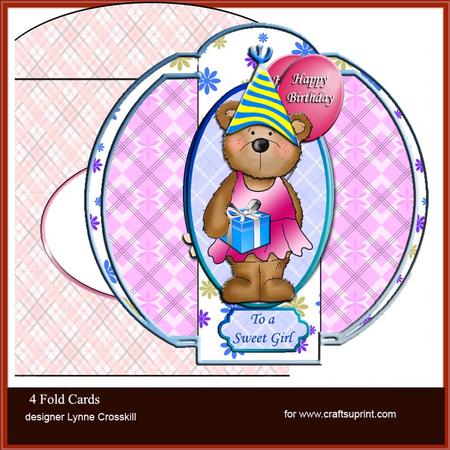 Sweet Birthday Teddy Girl 4 Fold Card & Envelope