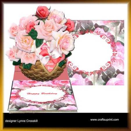 Pink Roses Basket Easel Card & Envelope