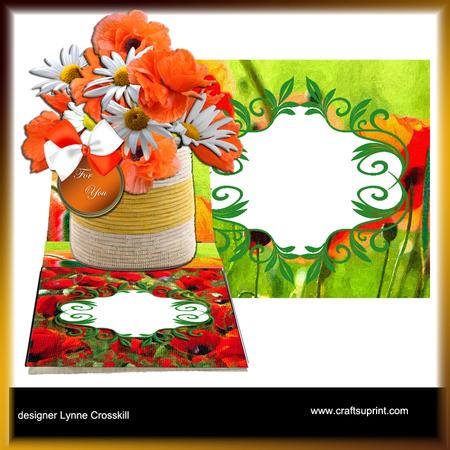 Poppy/daisy Basket Easel Card & Envelope