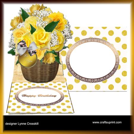 Yellow Roses Basket Easel Card & Envelope