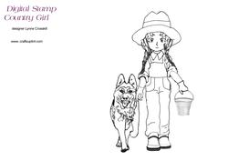 Country Girl & Her Dog Digital Stamp
