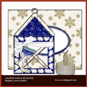 Blue Christmas Stockings Lantern Card & Envelope
