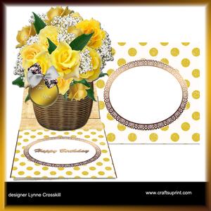 Yellow Roses Basket Easel Card & Envelope
