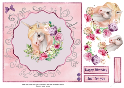 Unicorn Floral Decoupage Sheet