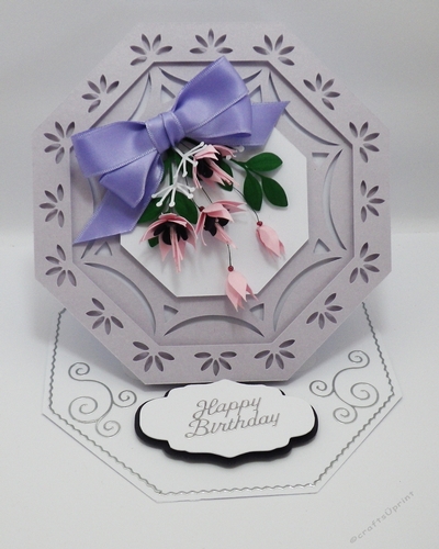 Octagonal easel card with floral spray