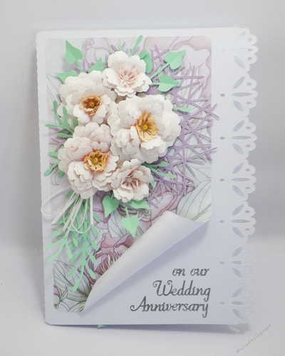 Fancy edge card with spiky mat and floral spray