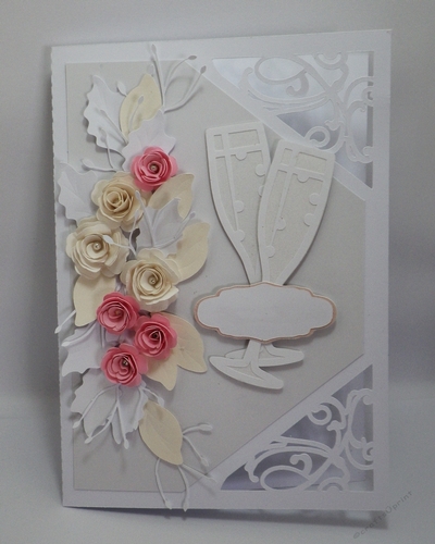 congratulations card with champagne glasses and flowers