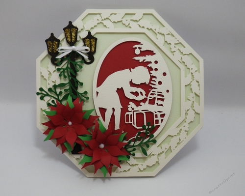 Peeking at the presents octagonal Christmas card
