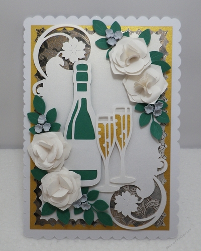 Champagne and roses, scalloped edge card