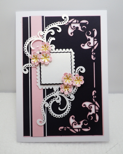 Rectangular topper with flourishes, flowers and tag