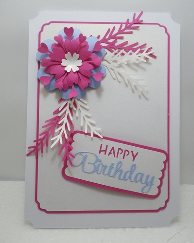 Cut away corners birthday or anniversary card with heart flower
