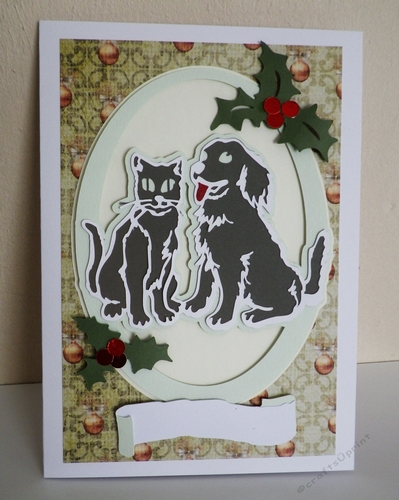 Cat and dog in oval topper