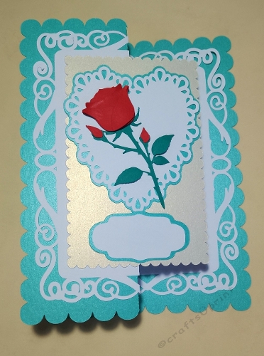 Backfold card with heart and rose