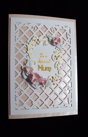 Mum Card with Flowers Leaves and Frame on Lacy Panel Studi