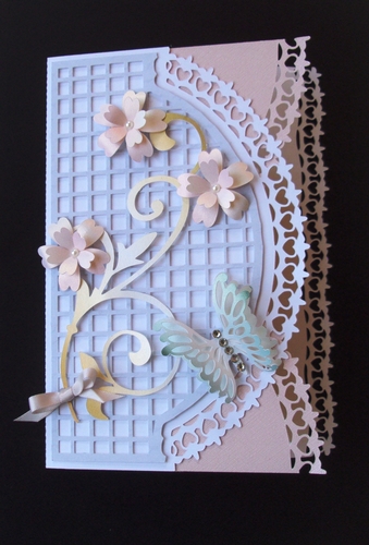 Scalloped Card with Flowers and Butterfly