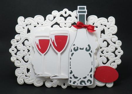 Fancy Frame Tent Card With Bottle And Glasses 