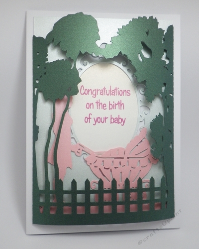 Lady and pram silhouette dome card topper