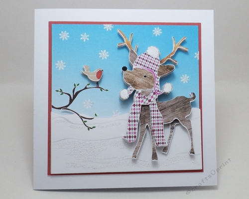 Reindeer and robin in the snow, print and cut