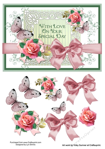 Roses on vintage frame special day card topper 1