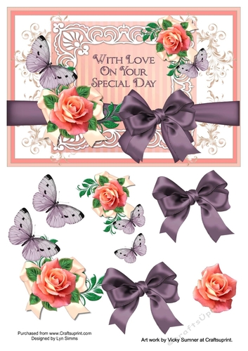 Roses on vintage frame special day card topper 2