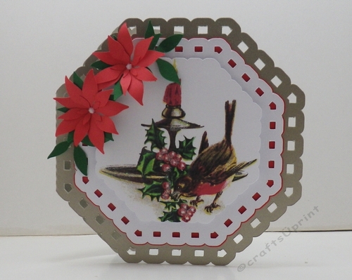 Octagonal card with poinsettias