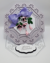 Octagonal easel card with floral spray