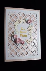 Mum Card with Flowers Leaves and Frame on Lacy Panel Studi