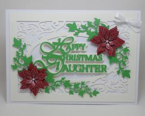 Happy Christmas Daughter Topper with Lacy Background and Poinsettias