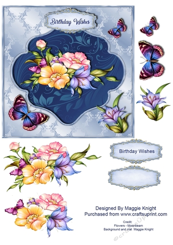 Blue Butterflies and Roses