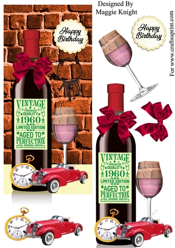 Male Red Wine Birthday Card 1960