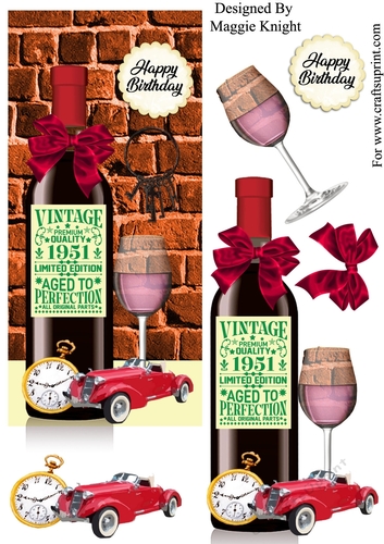 Male Red Wine Birthday Card 1951