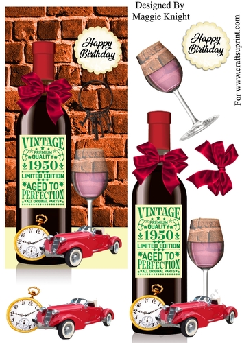 Male Red Wine Birthday Card 1950