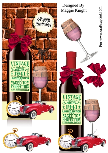Male Red Wine Birthday Card 1941